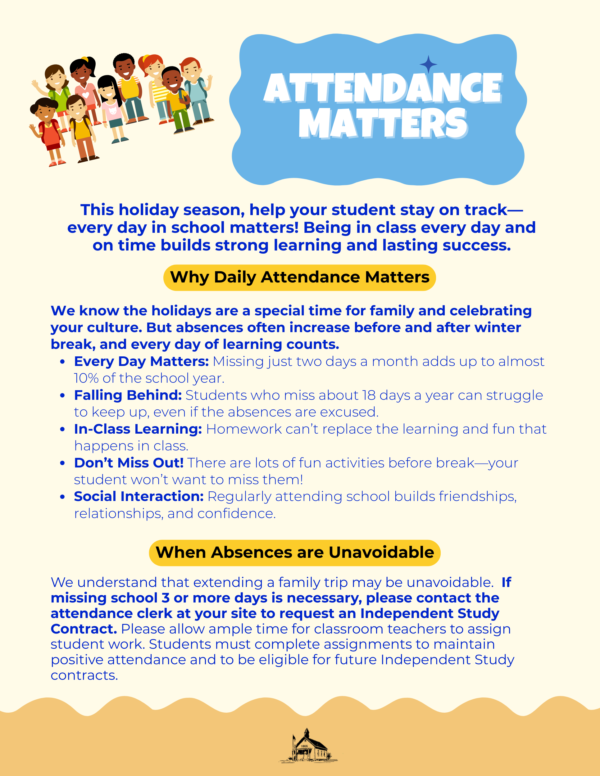 Attendance Matters Flyer with information about why daily attendance is important